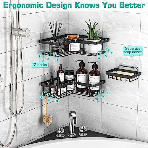 YASONIC Corner Shower Caddy, 3-Pack Adhesive Shower Caddy with Soa...