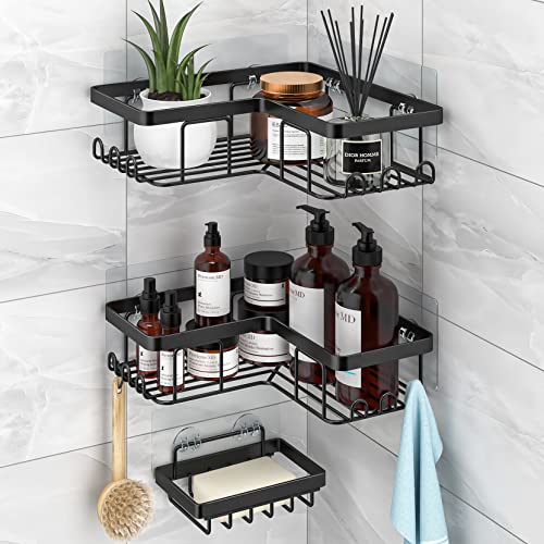 YASONIC Corner Shower Caddy, 3-Pack Adhesive Shower Caddy with Soa...