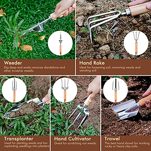 Gardening Tools Set of 10, YAUNGEL Stainless Steel Heavy Duty Gard...
