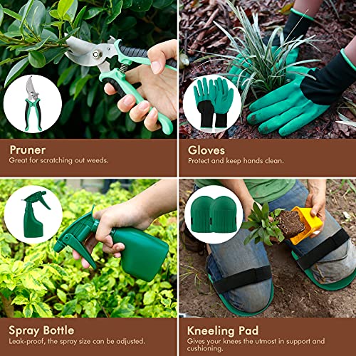 Gardening Tools Set of 10, YAUNGEL Stainless Steel Heavy Duty Gard...