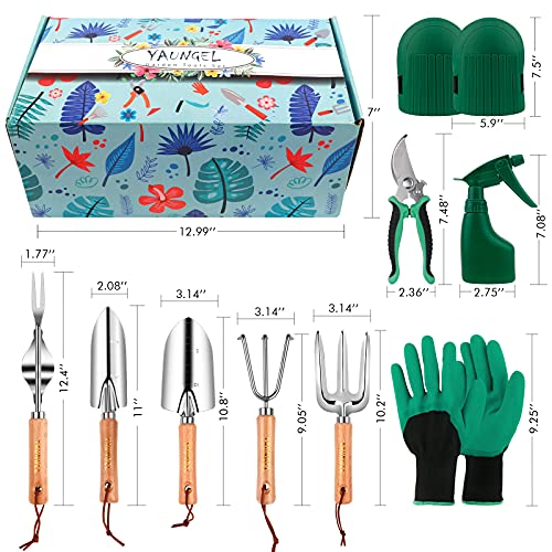 Gardening Tools Set of 10, YAUNGEL Stainless Steel Heavy Duty Gard...