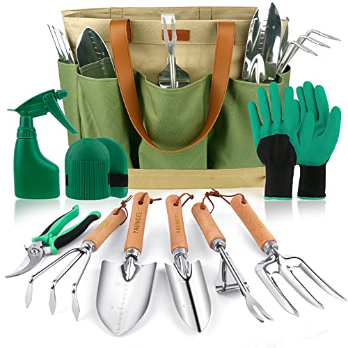 Gardening Tools Set of 10, YAUNGEL Stainless Steel Heavy Duty Gard...