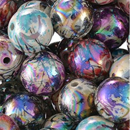 Mixed Plated Bright Multicolor Pattern Acrylic Beads for Jewelry M...