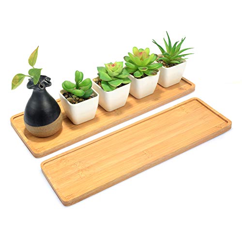 2 Pack Plant Saucer, Mini Rectangle Bamboo Tray, Drainage Pot Sauc...
