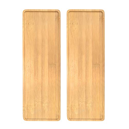 2 Pack Plant Saucer, Mini Rectangle Bamboo Tray, Drainage Pot Sauc...