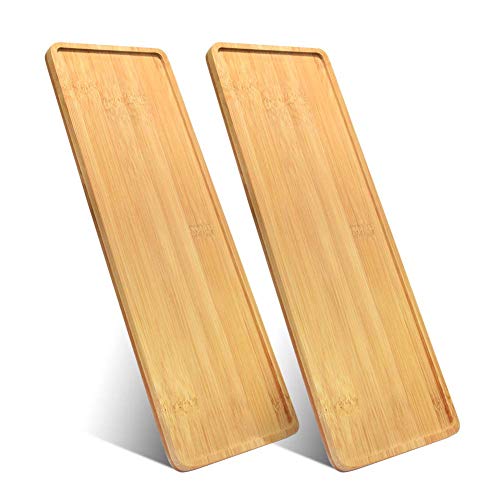 2 Pack Plant Saucer, Mini Rectangle Bamboo Tray, Drainage Pot Sauc...