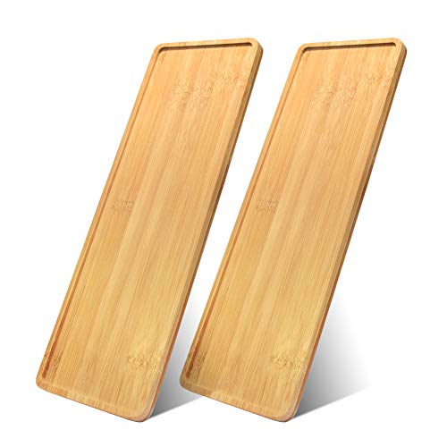 2 Pack Plant Saucer, Mini Rectangle Bamboo Tray, Drainage Pot Sauc...