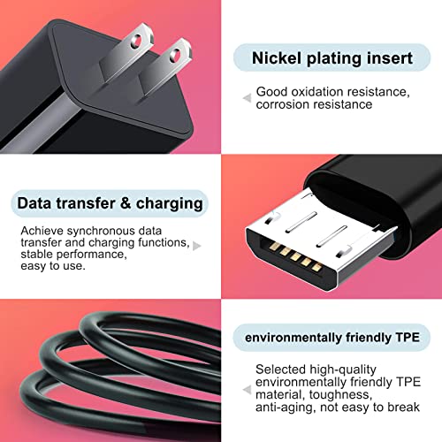 AC Adapter Wall Charger &5ft Micro USB Charging Cable Cord Compati...