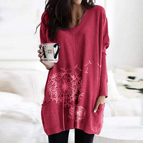 Yemenger Women Casual Long Sleeve Round Neck Pocket Graphic T-Shir...