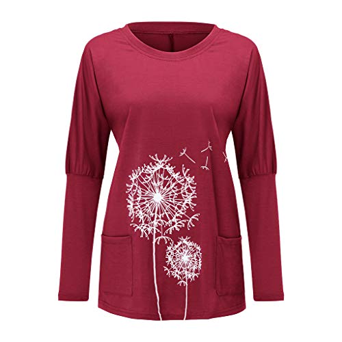 Yemenger Women Casual Long Sleeve Round Neck Pocket Graphic T-Shir...