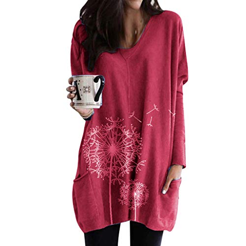 Yemenger Women Casual Long Sleeve Round Neck Pocket Graphic T-Shir...