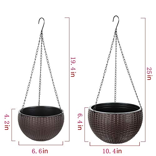 2 Pack Hanging Baskets for Plants - Round Plastic Resin Chain Bask...
