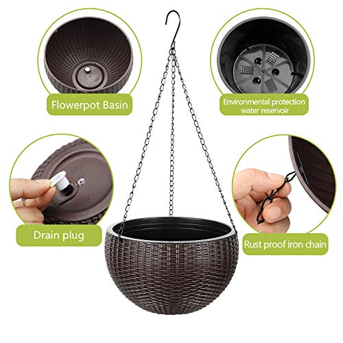 2 Pack Hanging Baskets for Plants - Round Plastic Resin Chain Bask...