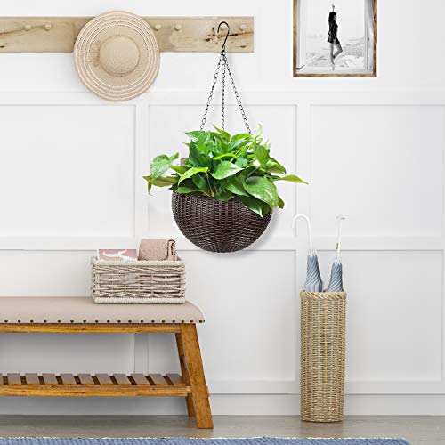 2 Pack Hanging Baskets for Plants - Round Plastic Resin Chain Bask...