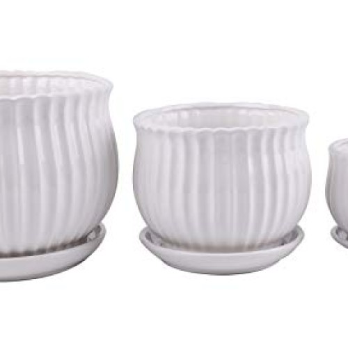 Yesland Ceramic Flower Plant Pots with Saucer, Set of 3 in Differe...
