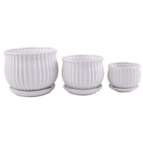 Yesland Ceramic Flower Plant Pots with Saucer, Set of 3 in Differe...