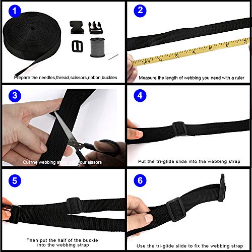 YGDZ 10 Yards 1 Inch Nylon Webbing Strap with 20 Set 1 Inch Side R...