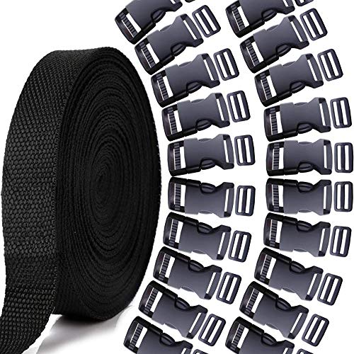 YGDZ 10 Yards 1 Inch Nylon Webbing Strap with 20 Set 1 Inch Side R...