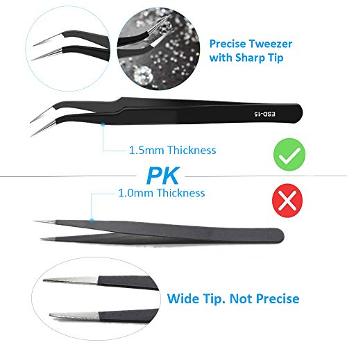 Precision ESD Tweezers, Anti-Static ESD Tweezers Set Kit for Elect...