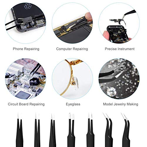 Precision ESD Tweezers, Anti-Static ESD Tweezers Set Kit for Elect...