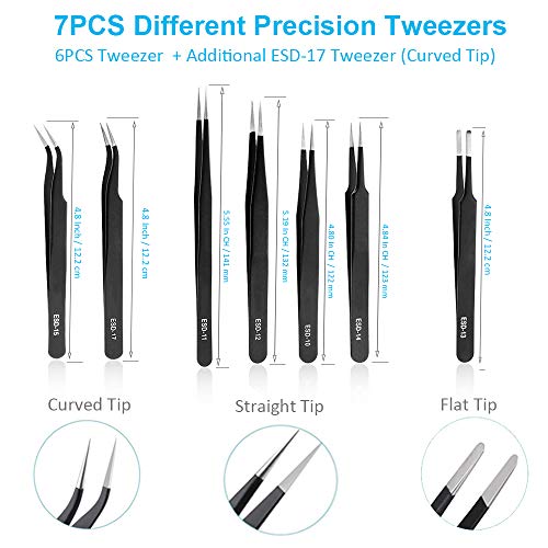 Precision ESD Tweezers, Anti-Static ESD Tweezers Set Kit for Elect...