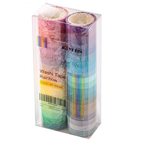YI LIN Washi Tape Set,Colored Decorative Masking Tapes,40 Rolls Pa...