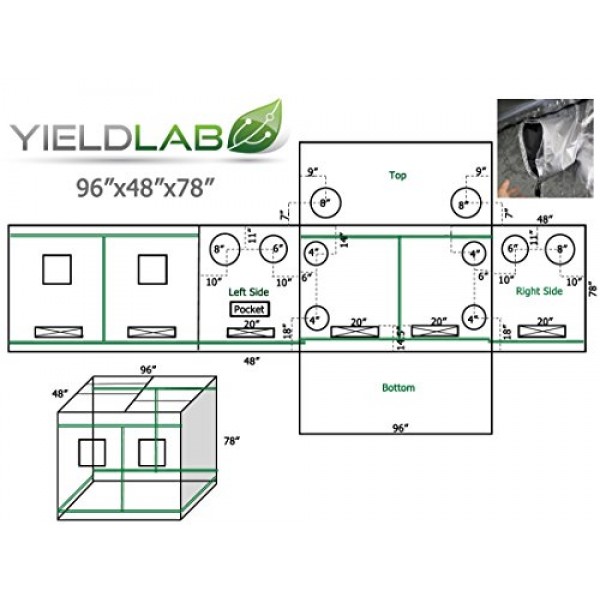 Yield Lab 96 x 48 x 78 Grow Tent with Viewing Window - for Indo...