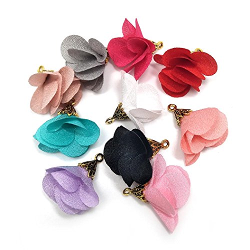 100Pcs Chiffon Flower Handmade Tiny Soft Tassels Mini Tassels,Colo...