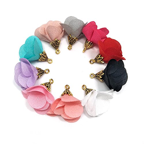 100Pcs Chiffon Flower Handmade Tiny Soft Tassels Mini Tassels,Colo...
