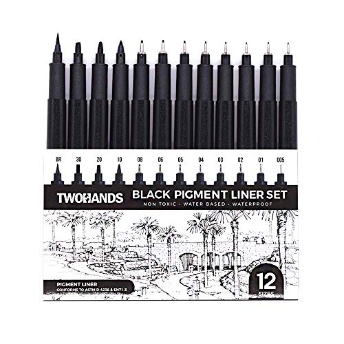 Set of 12 Micro-Pens, Fineliner Ink Pens, Black Drawing Pen, Art P...