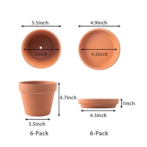Terra Cotta Pots with Saucer- 6-Pack Large Terracotta Pot Clay Pot...