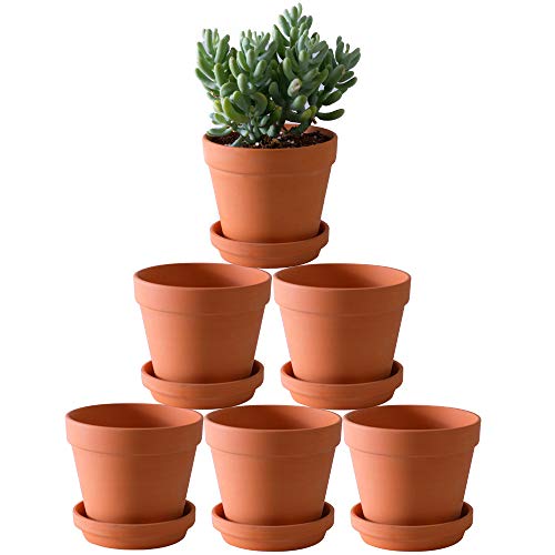 Terra Cotta Pots with Saucer- 6-Pack Large Terracotta Pot Clay Pot...