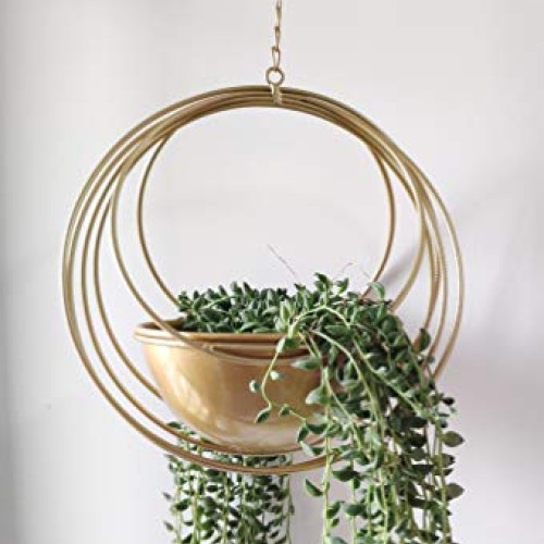 RISEON Boho Gold Metal Plant Hanger,Metal Geometric Hanging Plante...
