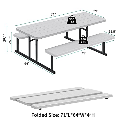 YITAHOME 6ft Picnic Table Folding Outdoor Picnic Table and Bench w...