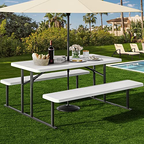 YITAHOME 6ft Picnic Table Folding Outdoor Picnic Table and Bench w...
