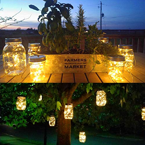 Mason Jar Solar Lantern Lights, 8 Pack 30 LED Bulbs Fairy Star Fir...