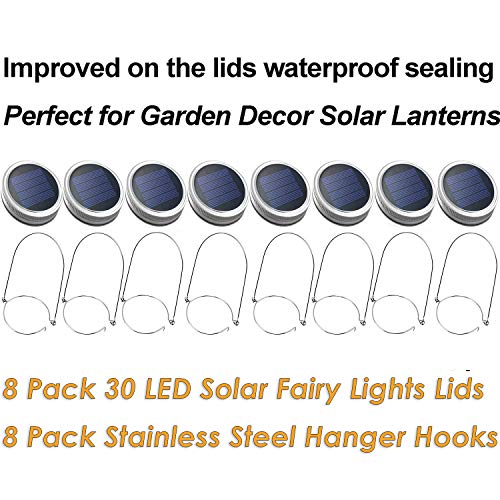 Mason Jar Solar Lantern Lights, 8 Pack 30 LED Bulbs Fairy Star Fir...