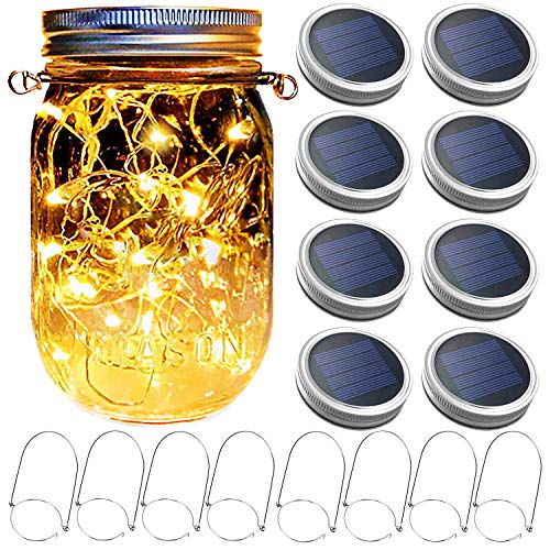 Mason Jar Solar Lantern Lights, 8 Pack 30 LED Bulbs Fairy Star Fir...