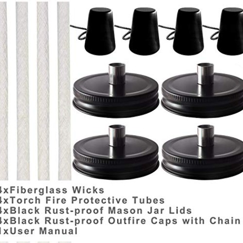 Mason Jar Tabletop Torch Kits,4 Pack Fiberglass Wicks,Wick Tubes,B...
