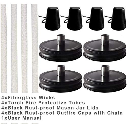 Mason Jar Tabletop Torch Kits,4 Pack Fiberglass Wicks,Wick Tubes,B...