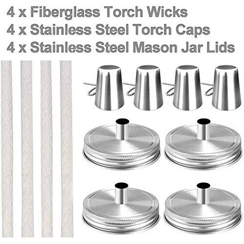 Mason Jar Tabletop Torch Kits,4 Pack Longlife Fiberglass Wicks,Sta...