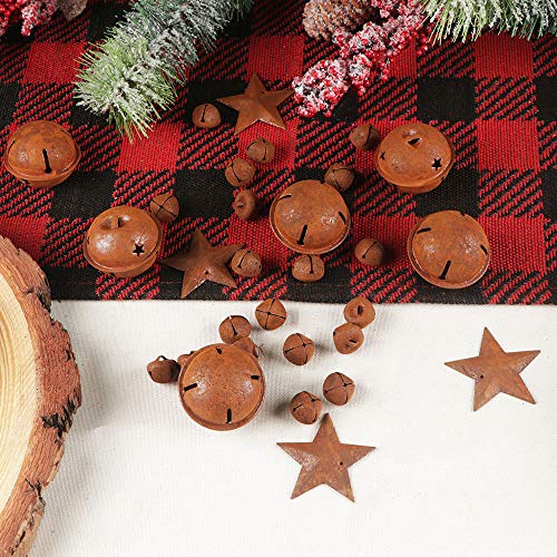YiYa 60Pcs Rusty Jingle Bells Rusty Metal Stars Contain A Jute Rop...