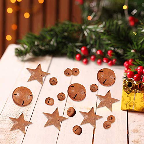 YiYa 60Pcs Rusty Jingle Bells Rusty Metal Stars Contain A Jute Rop...