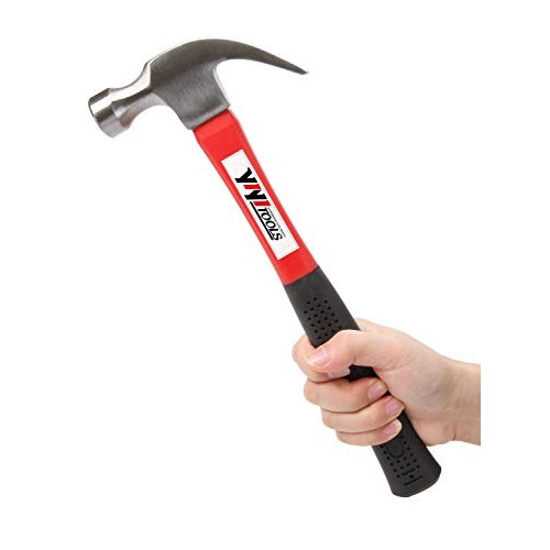 YIYITOOLS Claw Hammer With fiberglass Handle – 16-oz, Red and Blac...