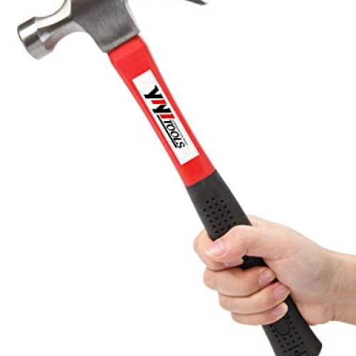 YIYITOOLS Claw Hammer With fiberglass Handle – 16-oz, Red and Blac...