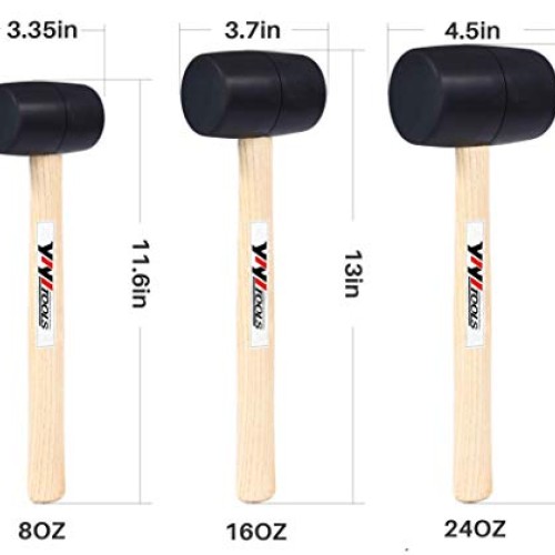 YIYITOOLS Rubber Mallet Set With Wood Handle,3 Piece/8oz,16oz & 24...