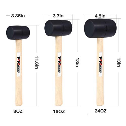 YIYITOOLS Rubber Mallet Set With Wood Handle,3 Piece/8oz,16oz & 24...