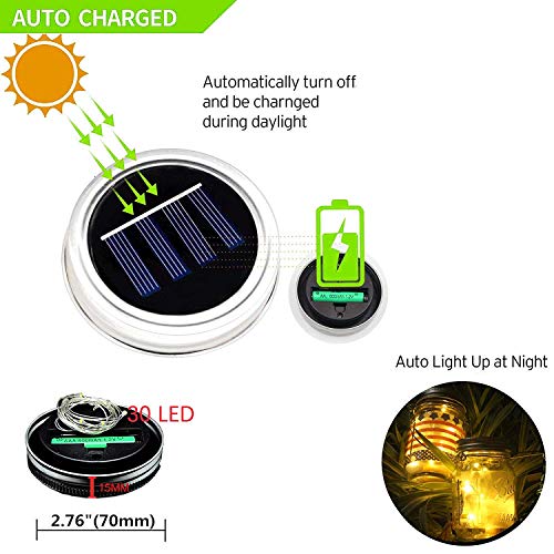 Solar-Powered Mason Jar Lid String Lights, 16 Packs of 30 LED Fair...
