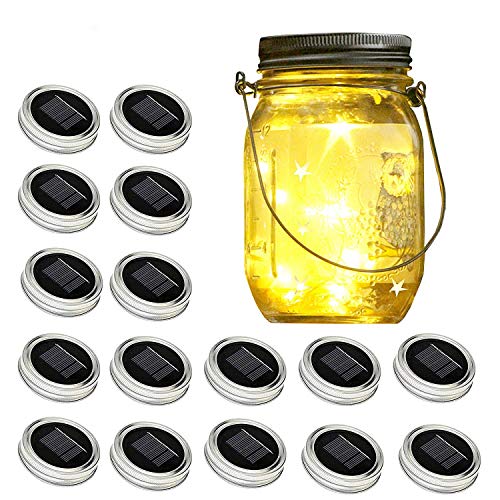 Solar-Powered Mason Jar Lid String Lights, 16 Packs of 30 LED Fair...