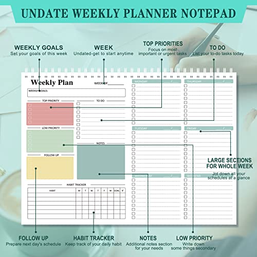 Weekly Planner To Do List Note Pad - Daily To Do List, Undated 52 ...